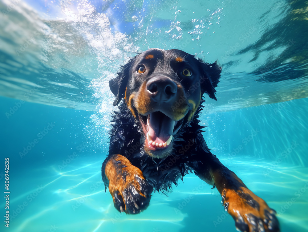 Rottweiler in swimming pool underwater shot - Generative AI