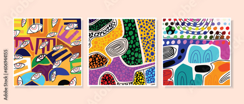 Set of rough abstract hand drawn vector illustration background.