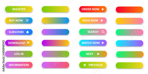 Neon buttons for the website, suitable for white and black backgrounds, vector image.