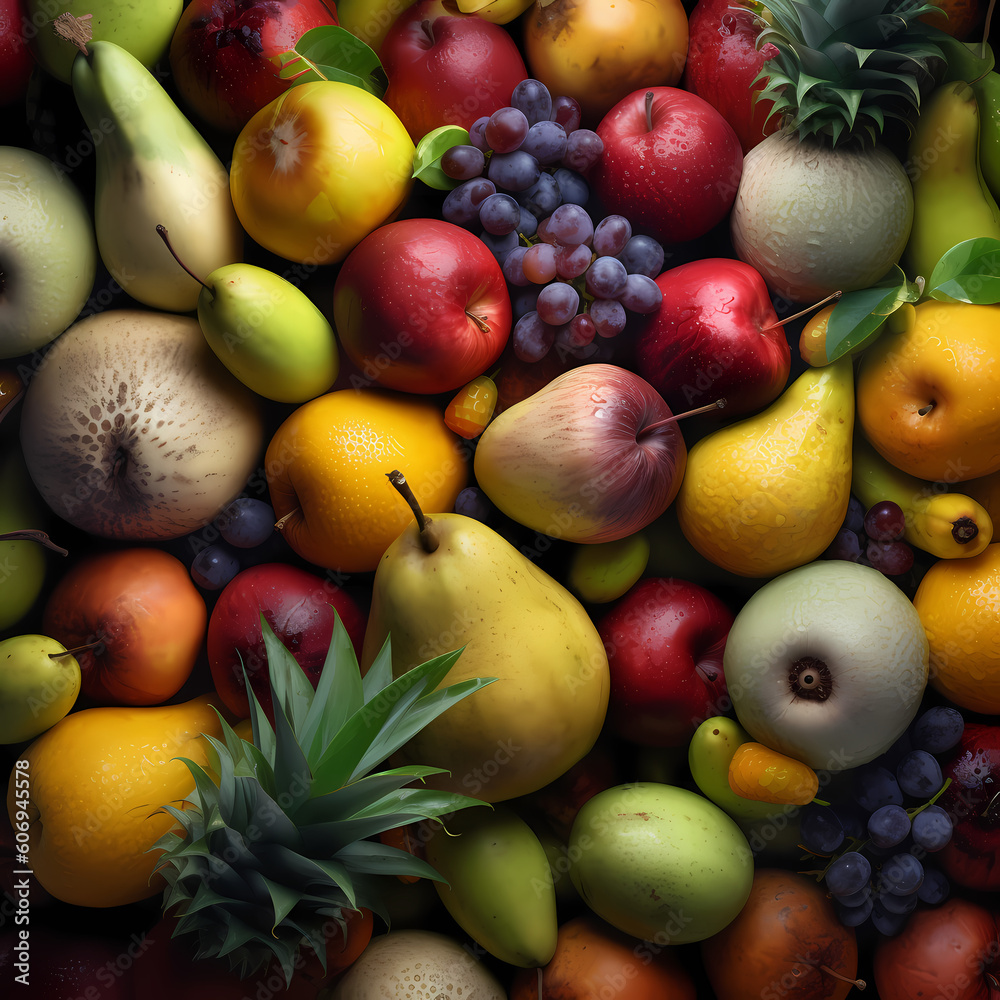 Fresh Tropical Fruits From Top View. Generative AI