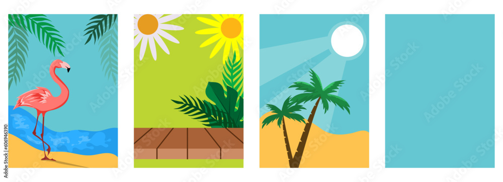 Collection set of social media stories design templates summer backgrounds. Vector Illustration 