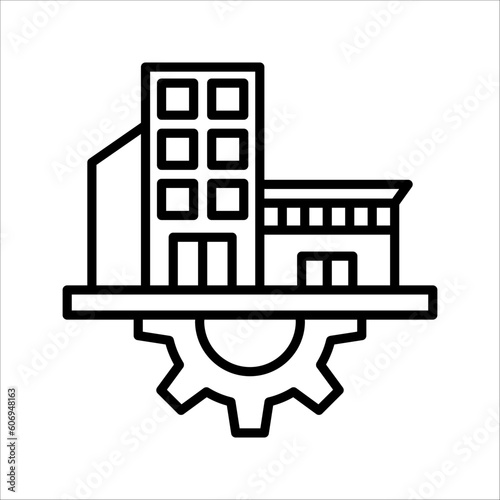 Industrial factory building line icon, vector illustration on white background