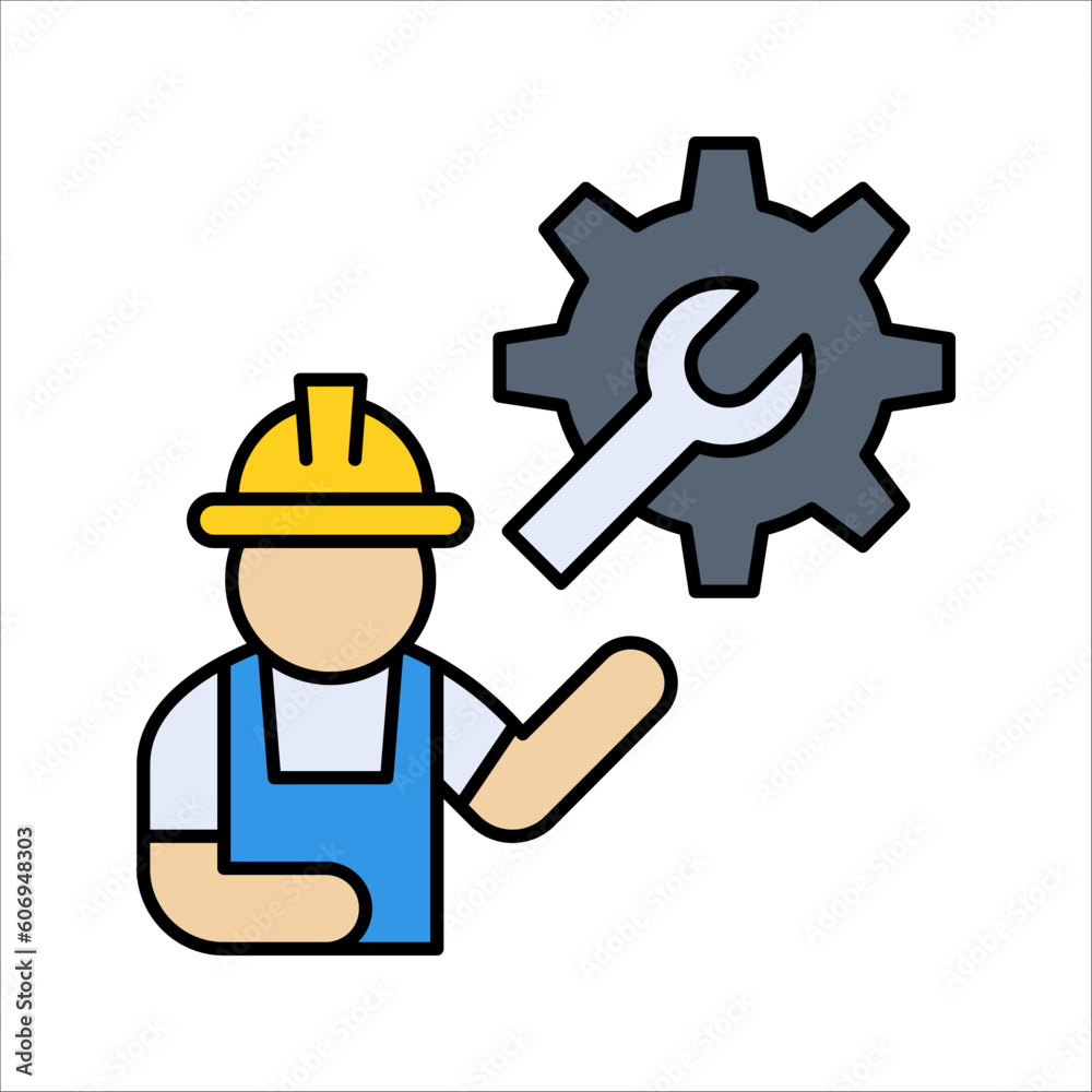 Technician icon with simple silhouette design, Repairman icon, vector illustration on white background