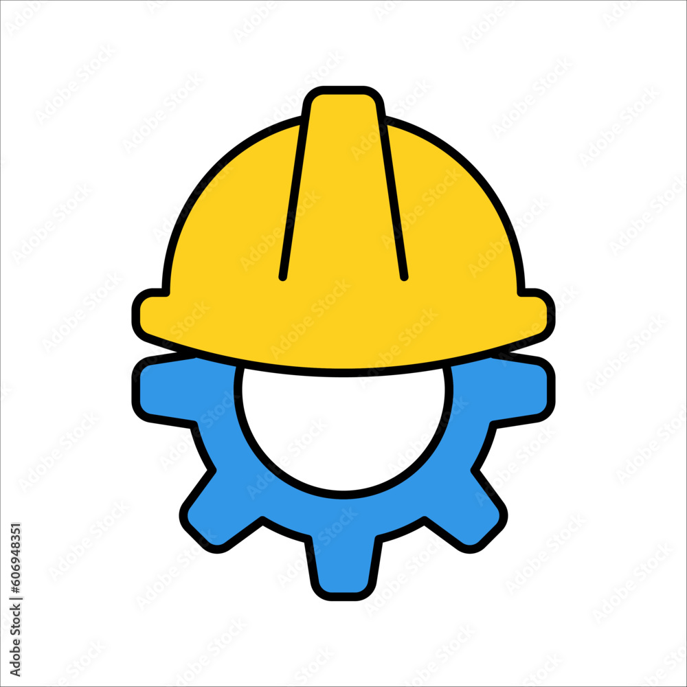 Helmet Construction with Gear Vector icon Design, vector illustration on white background Helmet Construction with Gear Vector icon Design, vector illustration on white background
