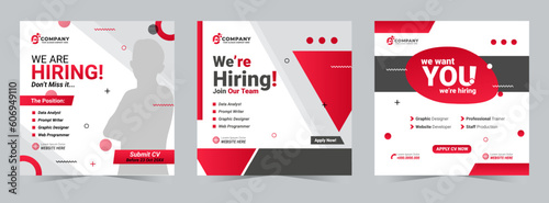 Set Job vacancy template. We are hiring. Social media template job vacancy recruitment