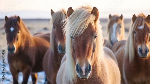 The Icelandic horse may be a breed of horse created in Iceland. Closeup Icelandic steeds. Creative resource  AI Generated