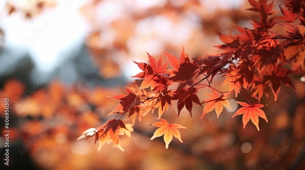 Uncommon maple clears out in collect time sunny day in frontal zone and foggy establishment. Creative resource, AI Generated Uncommon maple clears out in collect time sunny day in frontal zone and foggy establishment. Creative resource, AI Generated