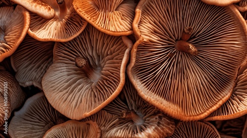 Closeup of portabella mushroom gills. Creative resource, AI Generated