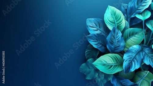 Collection of tropical leaves,foliage plant in blue color with space establishment. Creative resource, AI Generated
