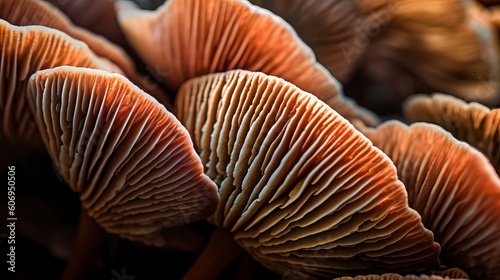 Closeup of portabella mushroom gills. Creative resource, AI Generated