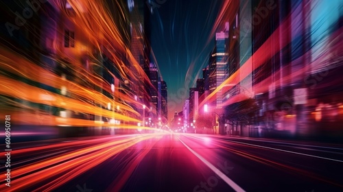 A Colorful Advancement Foundation of City Light Trails. Creative resource  AI Generated