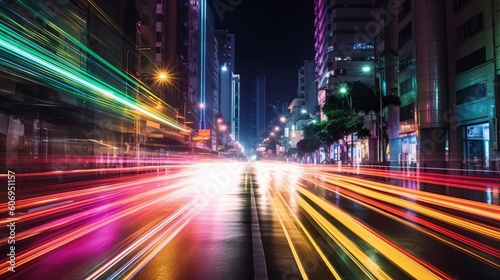 A Colorful Progress Foundation of City Light Trails. Creative resource  AI Generated