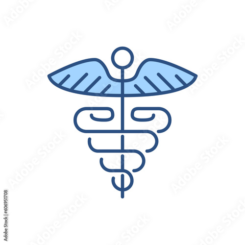 Caduceus related vector line icon. Isolated on white background. Vector illustration. Editable stroke