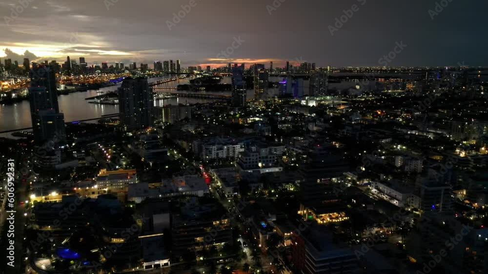 Aerial view on beach in Miami Beach. Paradise. South Pointe Park and Pier. Top view on South Miami Beach. Ocean drive, Collins avenue. Aerial view on beach in Miami Beach. Paradise. South Pointe Park and Pier. Top view on South Miami Beach. Ocean drive, Collins avenue.