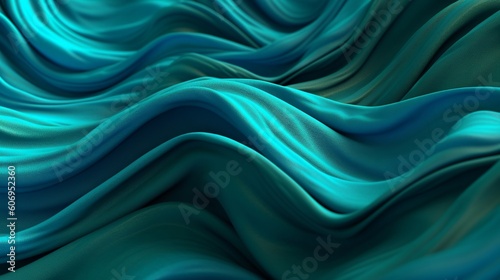 Turquoise and Water Cloth with Wrinkles and Folds. Multicolored Wavy Surface Establishment. Creative resource, AI Generated © Denys