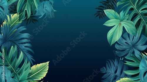 Collection of tropical leaves foliage plant in blue color with space establishment. Creative resource  AI Generated