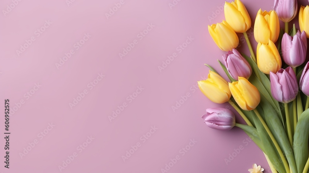 Mother's Day climate thought. Best see composition of bouquets of pink yellow tulips develops and colorful hearts doodads. Creative resource, AI Generated Mother's Day climate thought. Best see composition of bouquets of pink yellow tulips develops and colorful hearts doodads. Creative resource, AI Generated