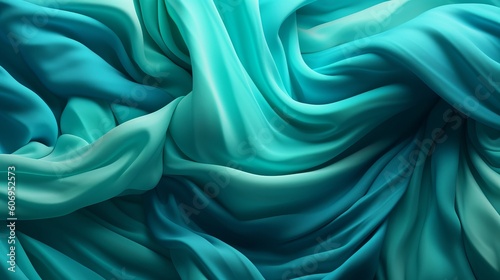 Turquoise and Water Cloth with Wrinkles and Folds. Multicolored Wavy Surface Establishment. Creative resource, AI Generated