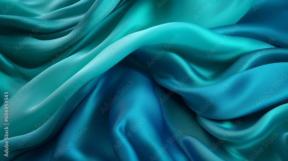 Turquoise and Water Cloth with Wrinkles and Folds. Multicolored Wavy Surface Foundation. Creative resource, AI Generated Turquoise and Water Cloth with Wrinkles and Folds. Multicolored Wavy Surface Foundation. Creative resource, AI Generated