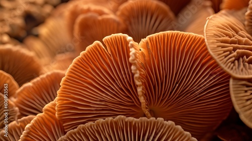 Closeup of portabella mushroom gills. Creative resource, AI Generated