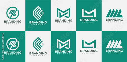 Minimalist line letter M L ML LM logo design