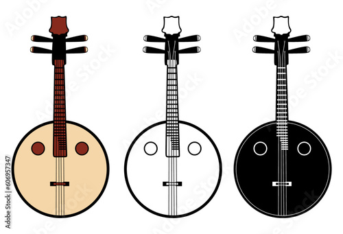 Set Ruan Chinese Music Instrument Icon Vector Illustration