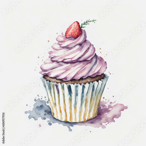 watercolor cupcake isolated on white background