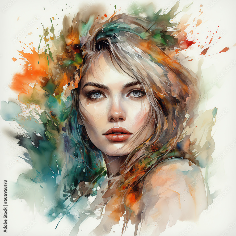 Beautiful woman, watercolor fashion illustration 