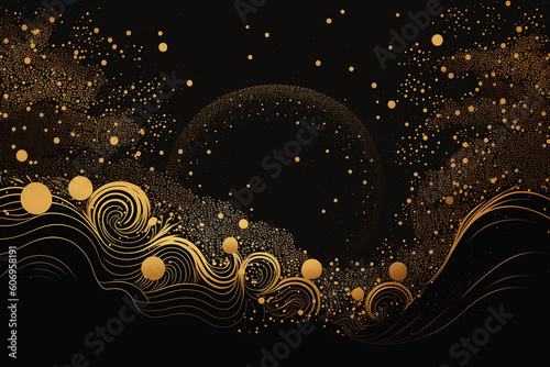 金色の波と水しぶきイメージ：AI生成画像