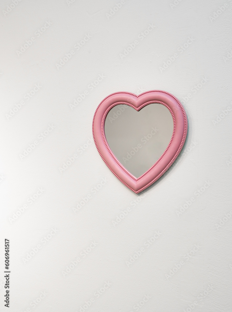 Pink Heart mirror frame isolated on white background