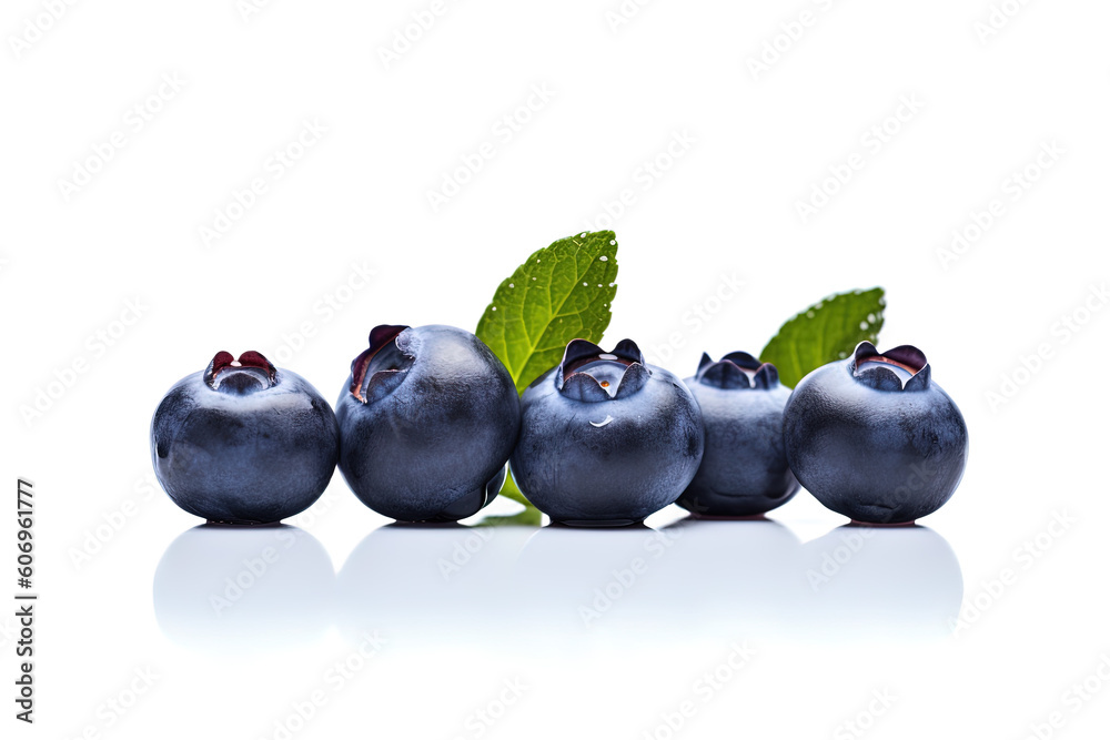 Fresh ripe blueberries isolated on white background. Created with Generative AI Technology