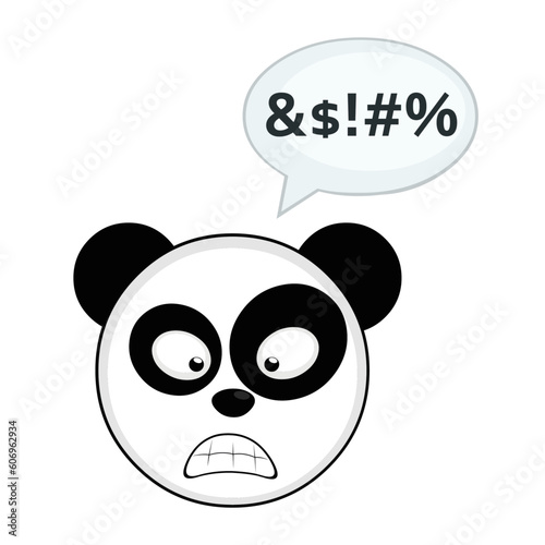 vector illustration  face panda bear cartoon, angry expression and a speech bubble with an insult text