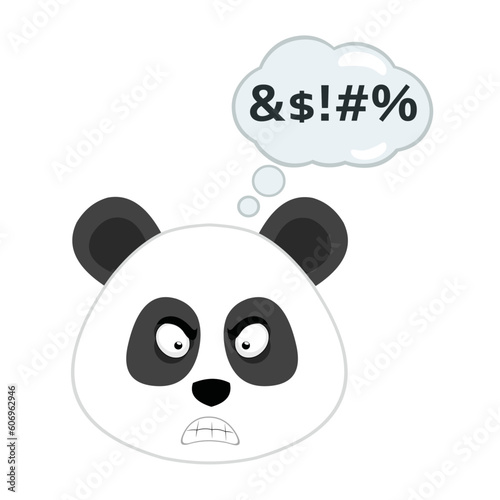 vector illustration face of an angry cartoon panda bear with a thought cloud and insult text