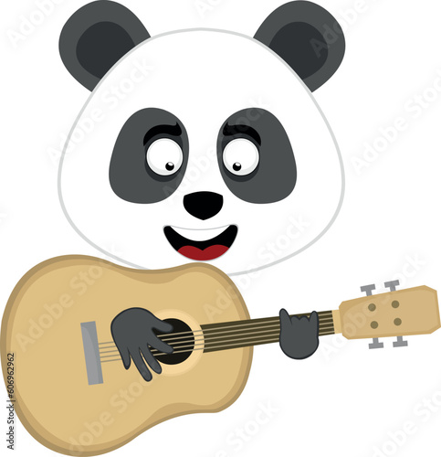 vector illustration face of a panda bear cartoon playing the guitar