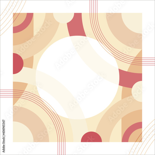 Carte format carré avec rond blanc pour texte, décoration géométrique dans les teintes de rose, demi-cercle et traits dynamiques, support de communication marketing et carterie