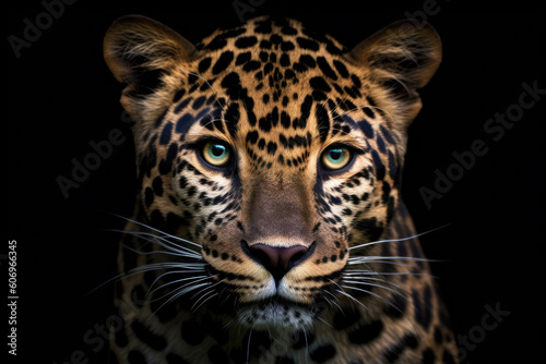 Jaguar portrait on black background, Generative AI © Sasint