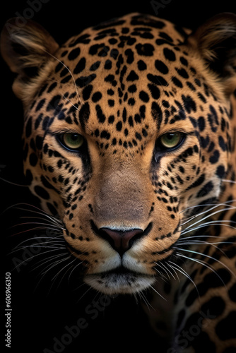 Jaguar portrait on black background, Generative AI © Sasint