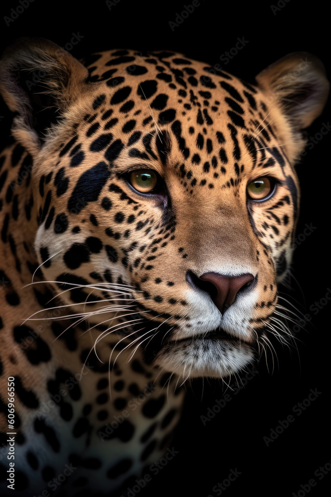 Jaguar portrait on black background, Generative AI Jaguar portrait on black background, Generative AI