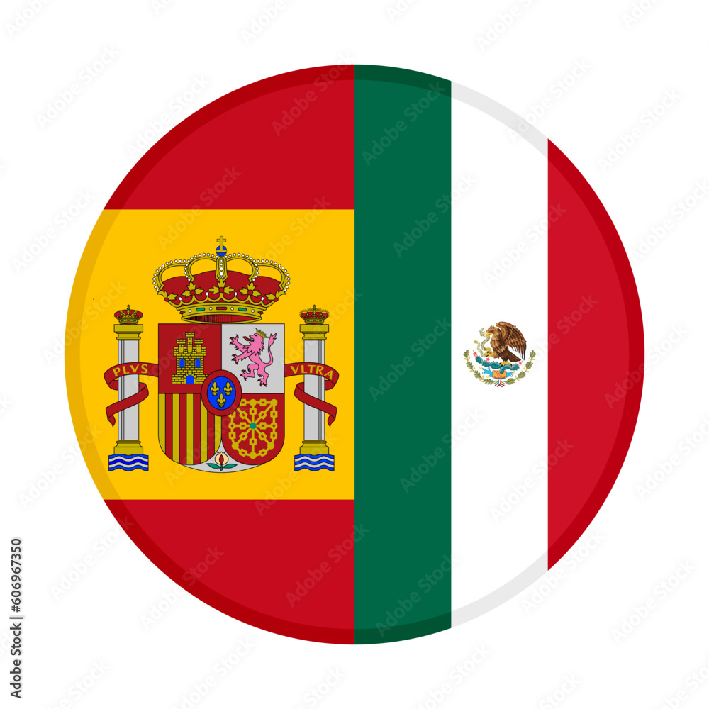 Obraz premium round icon of spanish and mexican flags. vector illutration isolated on white background