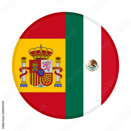 round icon of spanish and mexican flags. vector illutration isolated on white background