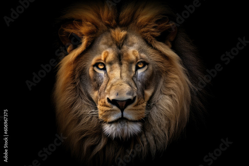 Lion king isolated on black background, Generative AI © Sasint