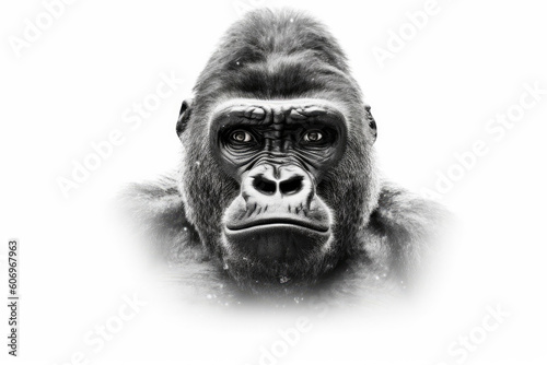 Portrait of a grumpy gorilla isolate white background, Generative AI