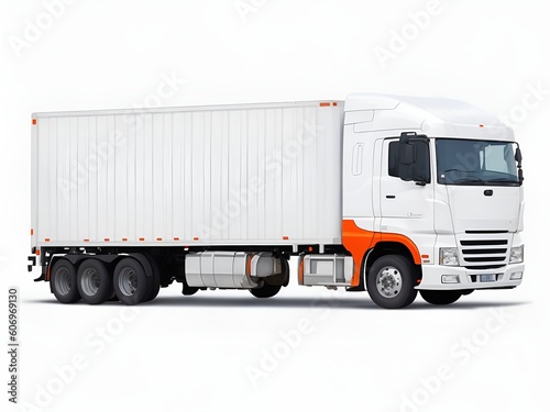 white cargo truck isolated on white background
