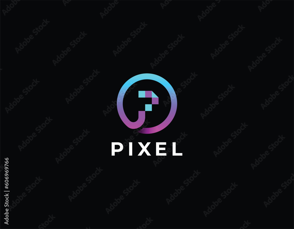 Simple Initial Letter P Mosaic Pixel Logo Design Template Simple Initial Letter P Mosaic Pixel Logo Design Template