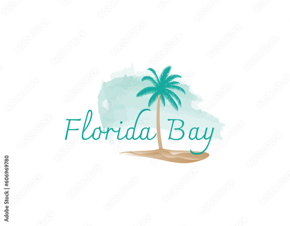 Obraz premium Simple Watercolor Sky With Sand Palm Beach Logo Design Template