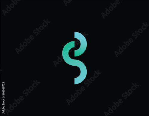 Simple Blue Initial Letter PS Logo Design Template