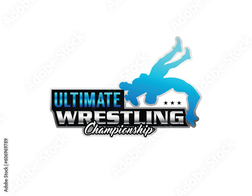 Wresting Club Championship Sport Logo Design Template