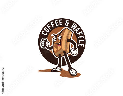 Waffle Mascot Cartoon Coffee Shop Character Logo Design Template