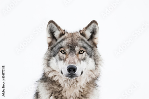 Close up on a white wolf eyes isolated on white background  Generative AI