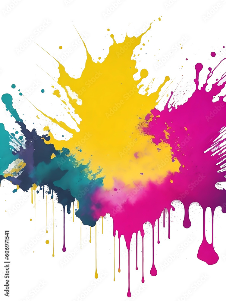 Fototapeta premium colorful watercolor clip art splashes with gold drips white background. Generative AI